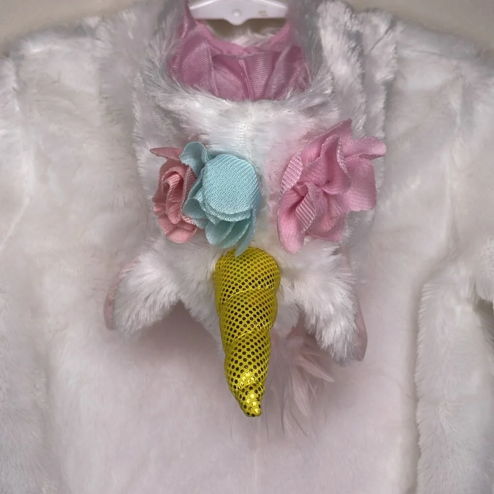 DREAM PLAY IMAGINE Halloween Costume Plush Unicorn One Piece Pink & White 3-6M